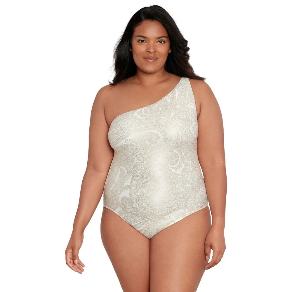 NWT Lauren Ralph Lauren Women Plus Size 20W Luxury Paisley One Shoulder Swimsuit